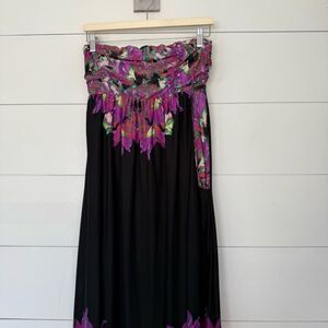 Soma Women’s Small Black Purple Patterned Strapless Dress
